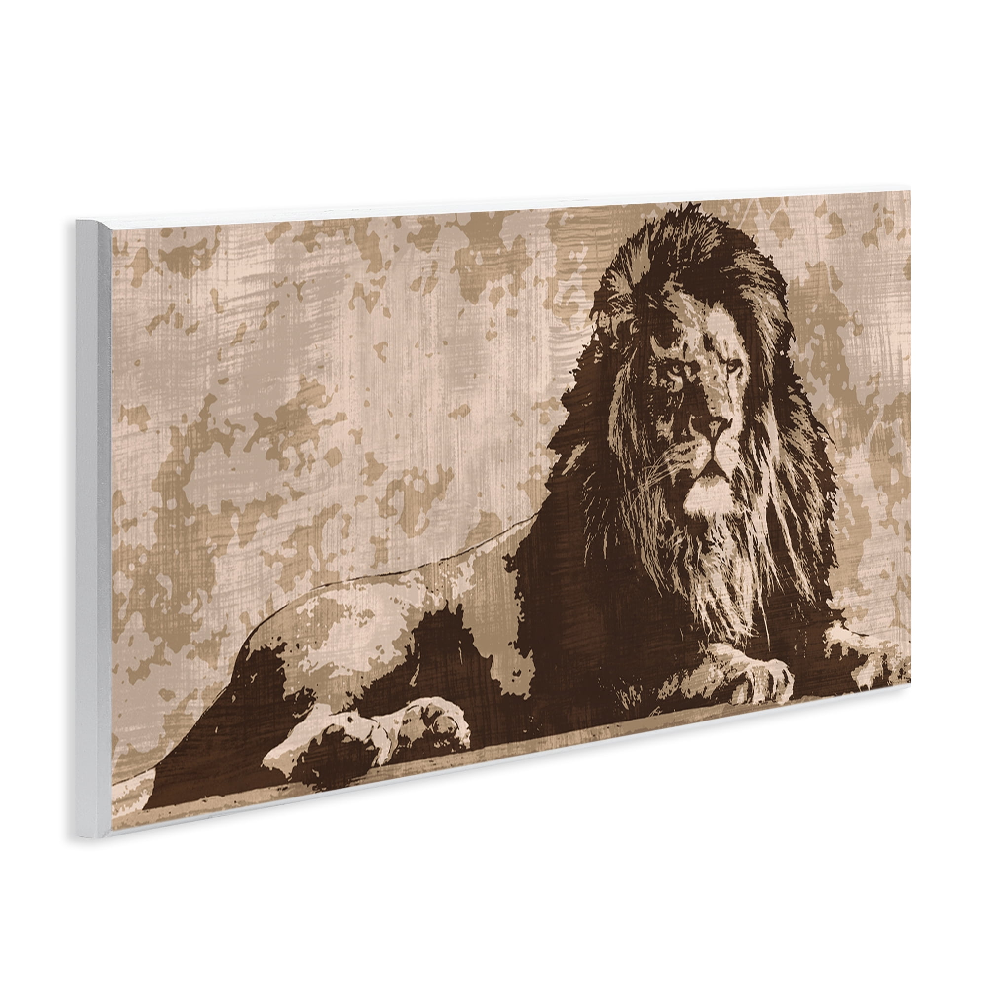 Stupell Industries Rustic Impression Lion Animals Painting Unframed Art Print Wall Art, 17 x 7