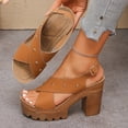 thumbnail image 6 of Platforms Heeled Sandals for Women Open Toe Ankle Strap Summer Dressy Sandals Chunky Block Heel Solid Color Comfort Vintage Trendy Dressy Non Slip Breathable Walking Casual Shoes, 6 of 8