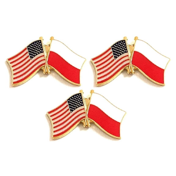 Poland & US Crossed Double Flag Lapel Pins, Pack of 3