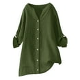 thumbnail image 2 of gbyLJF Women's V-neck Cotton Linen Blouse Button Down Long sleeve Casual Top Plus Size Tops Loose Fit Clothes for Women, 2 of 5