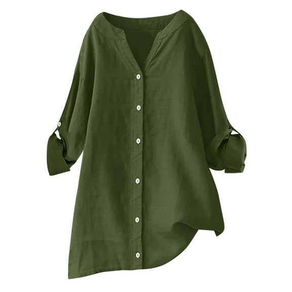 Long Sleeve Shirts Spring Fashion 2026 Womens T Shirts Women's V-Neck Long Sleeve Button Linen Tunic Spring Blouse My Items