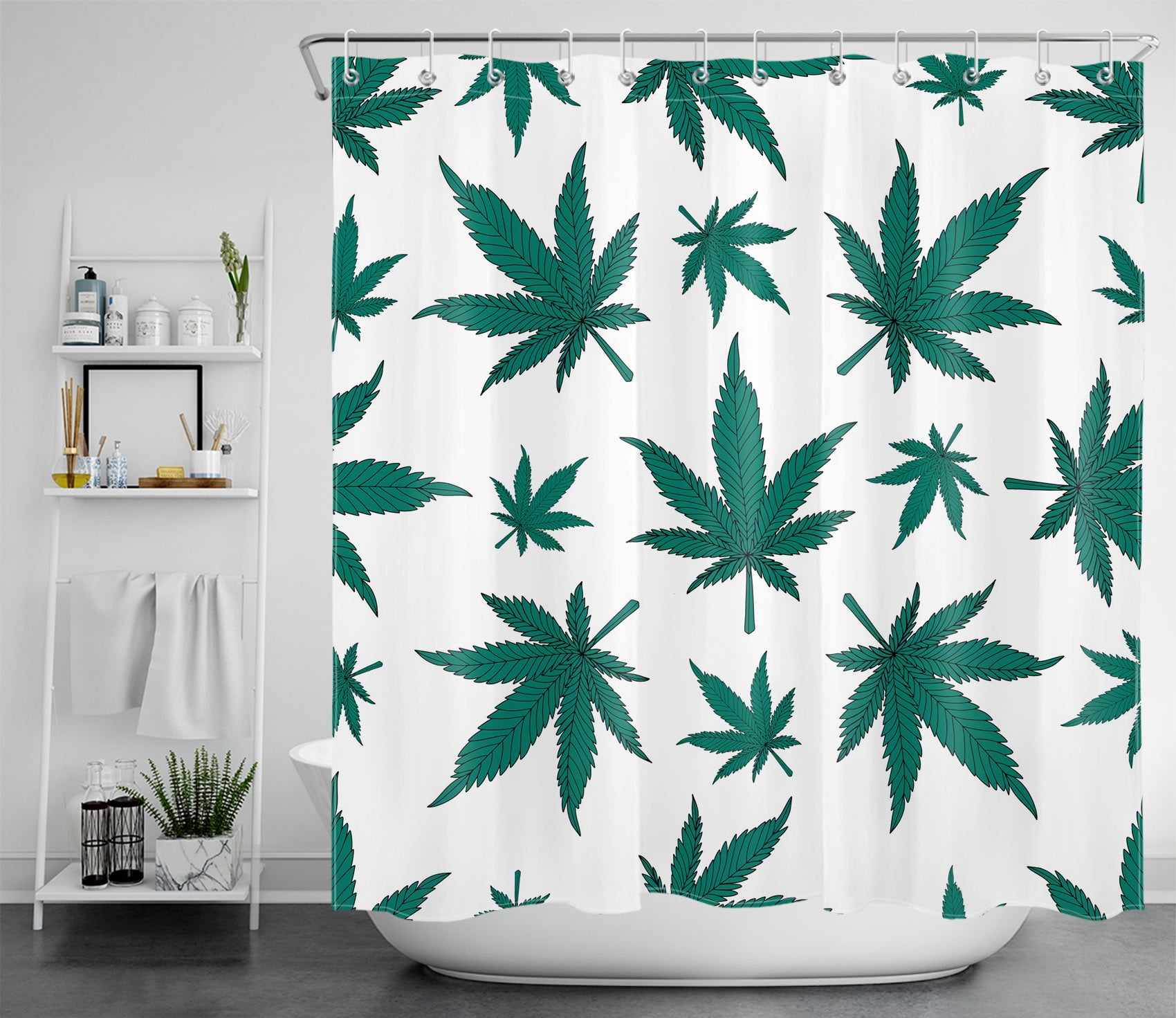 Marihuana Leaves Shower Curtain Liner Hooks Waterproof Bathroom Decor 72 Inches 