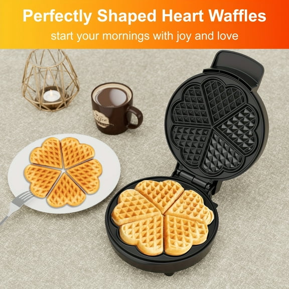 [Nonstick Heart Waffle] 750W Nonstick Heart Waffle Maker - 1pc Heart Waffle Maker, Makes 5 Heart-Shaped Waffles, Easy To Clean, Home Baking Machine