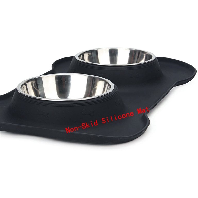 Durable Stainless Dog Food Bowl with Silicone Mat Anti-overflow