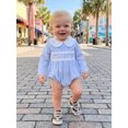 thumbnail image 6 of BemeyourBBs Newborn Baby Boy Little Brother Outfit Infant Baby Boys Spring Fall Clothes Gingham Plaid Bubble Romper Long Sleeve Letter Embroidery Doll Collar Smocked Bodysuit Jumpsuit, 6 of 9