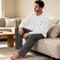 thumbnail image 3 of VV AVEORS Christmas Pajamas For Men Cotton Plaid Pajama Set Long Sleeve Pj Set Comfy Sleepewear Crew Neck Pajama With Pants Dark Blue XL, 3 of 6