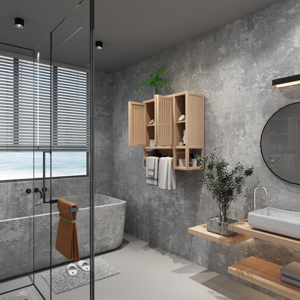 thumbnail image 2 of Bathroom cabinet wall mounted  Bamboo toilet storage  big box, 2 of 16