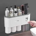 thumbnail image 2 of Wekity Toothbrush Holder Wall Mounted Multi-Functional Toothbrush Hanger with Automatic Toothpaste Dispenser, 3 Cups, and Drawers for Cosmetic Storage, Bathroom Space Saving Holder (Pink), 2 of 5