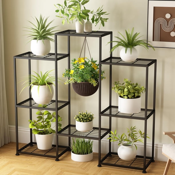 Soporte de metal para plantas interior exterior estante escalonado múltiples plantas 4 niveles 8 macetas jardín soporte flores