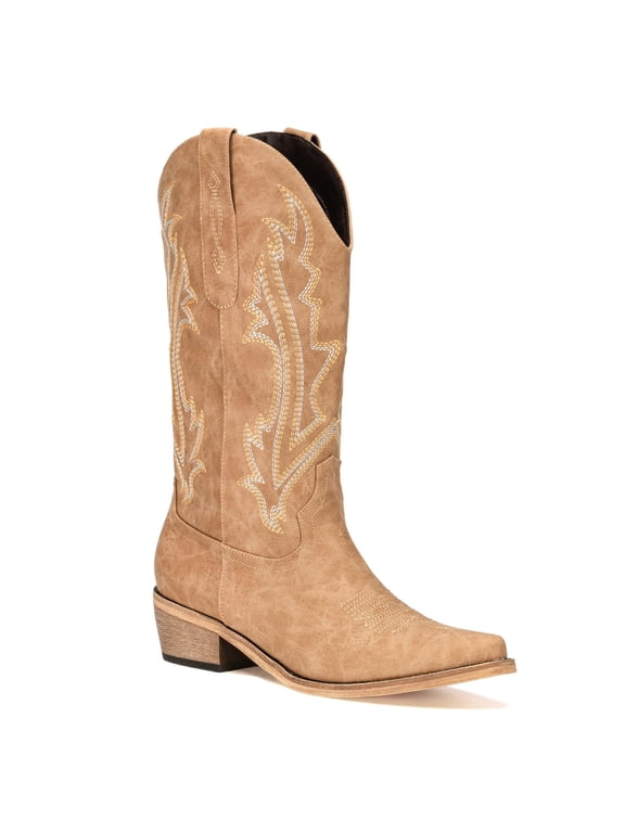 Cowboy Boots for Women Mid Calf Black Cowgirl Boots Square Toe Western Boots Womens Cowboy Boots Chunky Heel botas vaqueras para mujer