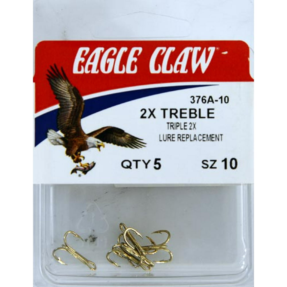 Eagle Claw 376AH-10 2X Treble Hook, Gold, Size 10, 5 Pack - Walmart.com ...