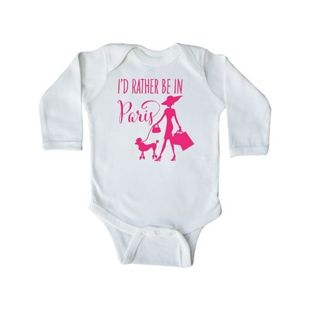 

Inktastic I d Rather Be in Paris- shopping and travel in pink Gift Baby Girl Long Sleeve Bodysuit