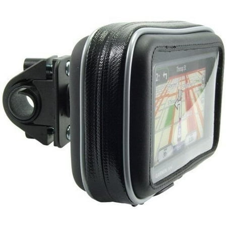 Bike or Motorcycle Handlebar Mount with Water-Resistant Holder for 4.3-inch Screen Size Garmin TomTom Magellan GPS, Water-resistant zippered case.., By