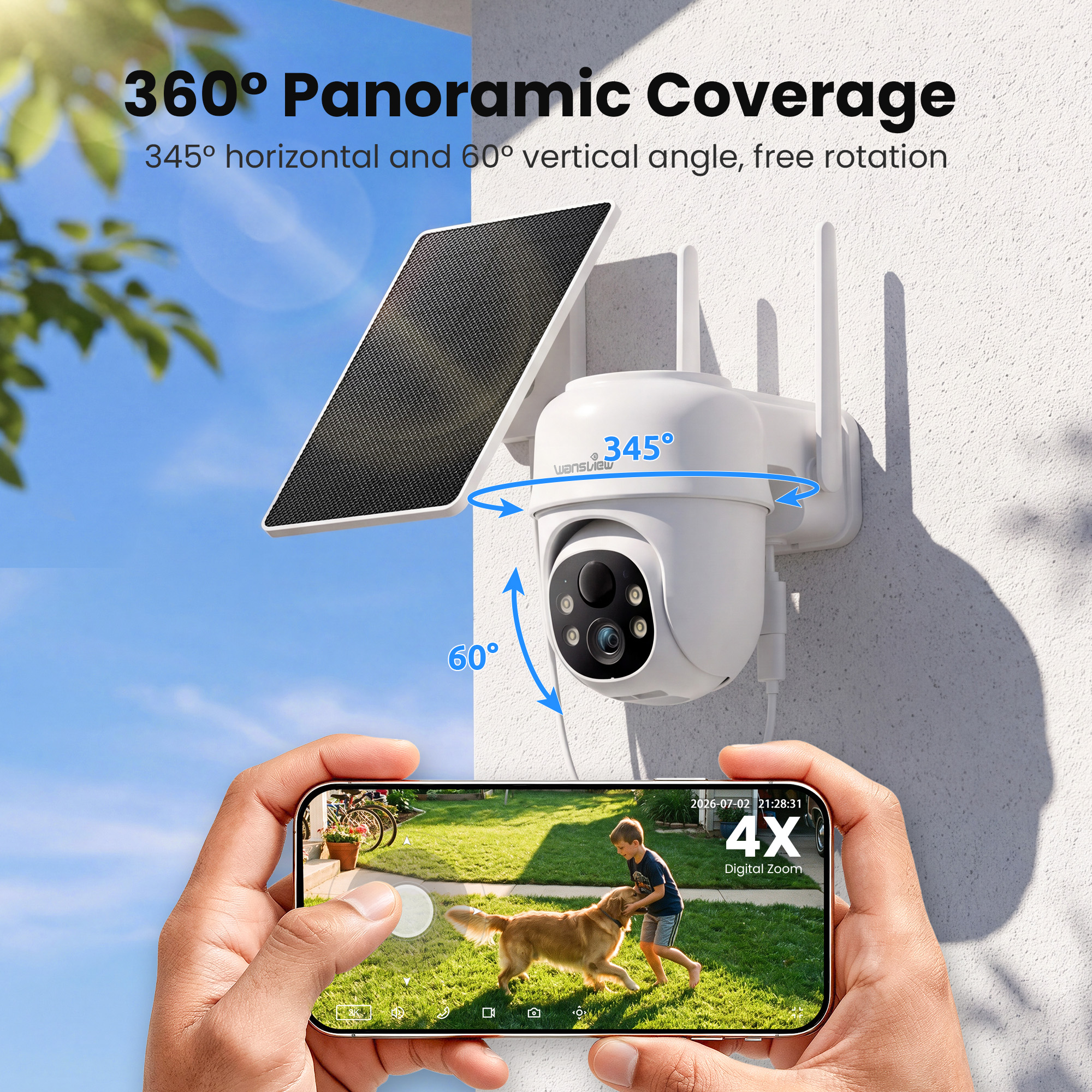 WansView 2K Solar Security Camera with 360° Pan and Tilt photo 2