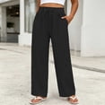 thumbnail image 2 of Women's Fashion Solid Color Elastic Waist Casual Pocket Straight Leg Loose Pants, 2 of 6