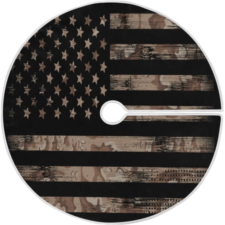 ZHANZZK Independence Day Vintage Camouflage American Xmas Christmas Tree Skirt Stand Mat for Holiday Party Decoration Indoor Outdoor 36 inches