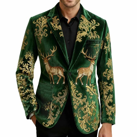 yuCgh Men's Printed Corduroy Suit Jacket with Warm Pockets and Cardigan Design, Casual Wear for Men, Suitable for Various Occasions,Army Green L