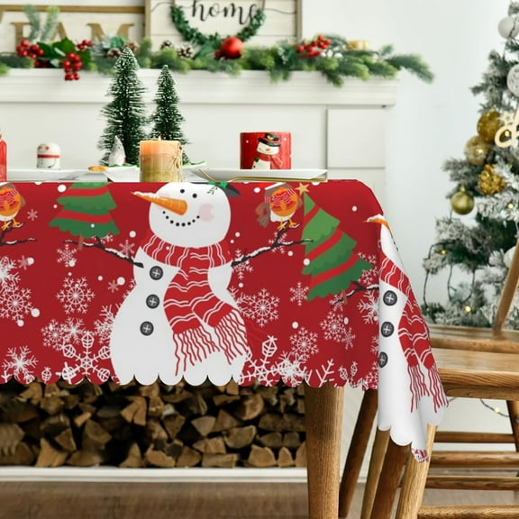 Mizhona Christmas Snowman Rectangle Tablecloth Winter Snow Dining Kitchen Table Cover Waterproof 60"X84"