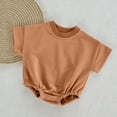 thumbnail image 6 of biudgviw Baby Boy Girl Onesie Romper Infant Plain Oversize T-Shirt Casual Round Neck Short Sleeve Bodysuit Cotton Summer Clothes(Coffee,6-9 Months), 6 of 6