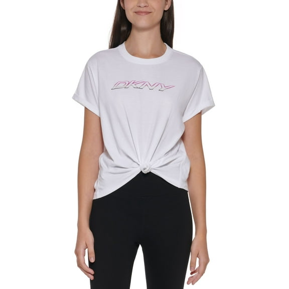 DKNY Womens Logo Knotted Cotton T-Shirt