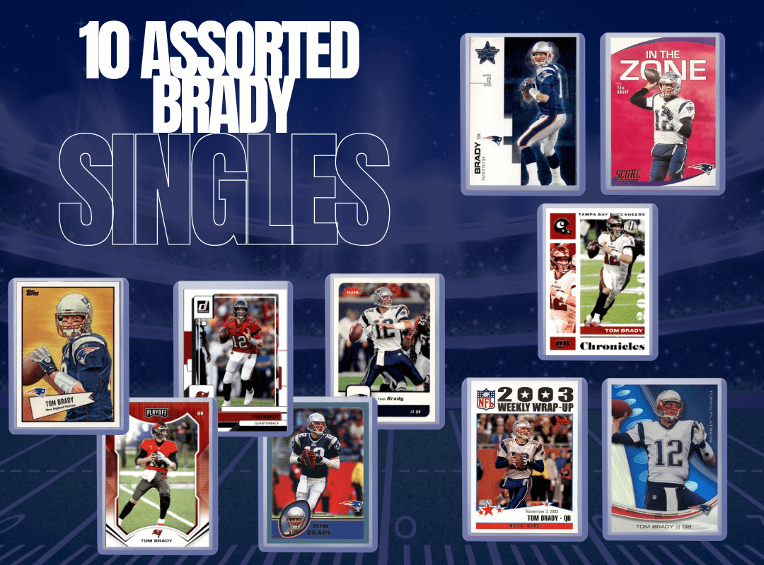 Tom Brady 10-Card Assorted Lot – Topps, Panini, Upper Deck – NFL Football Cards