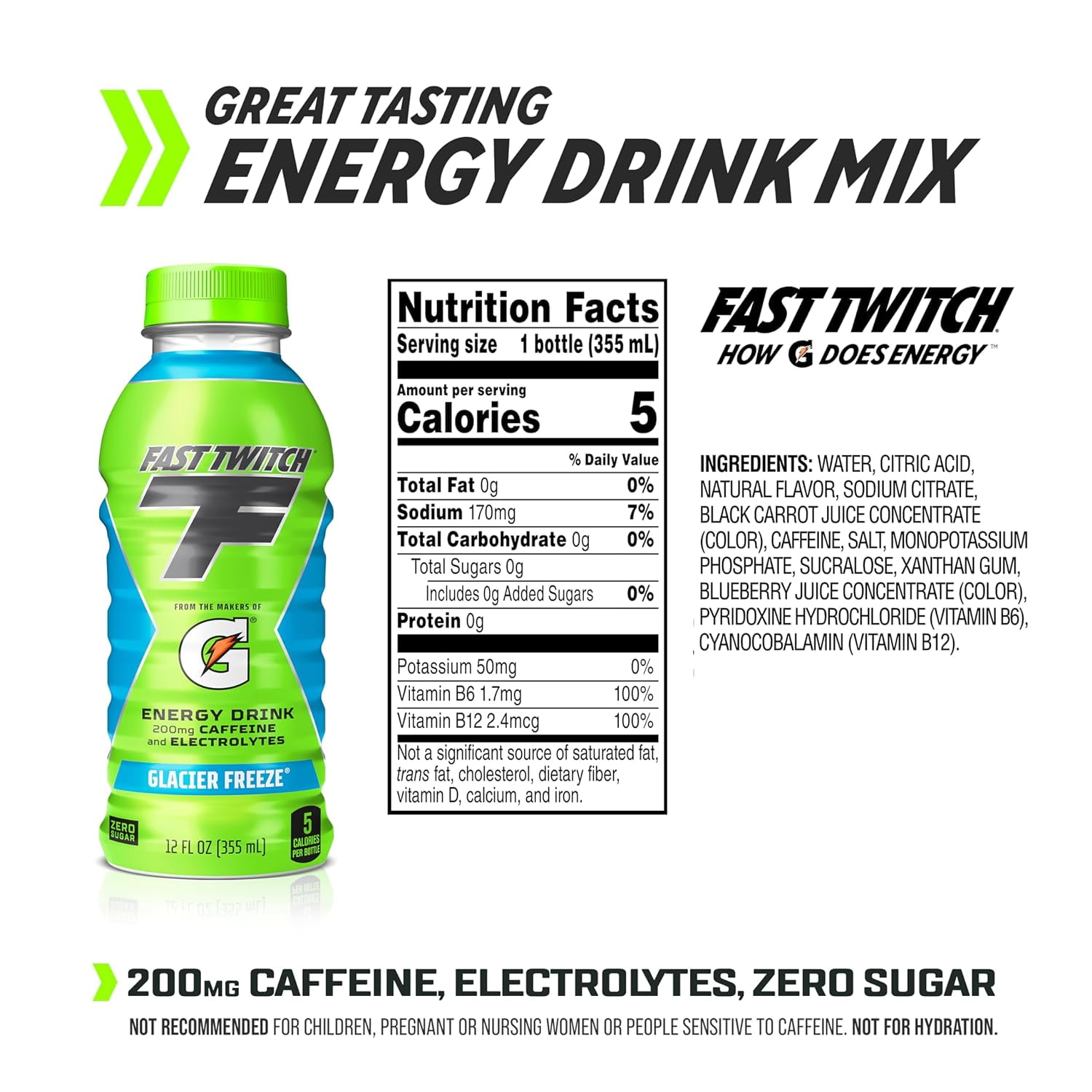Fast Twitch by Gatorade Energy Drink, Glacier Freeze, 12 fl oz, 12 Count Bottles