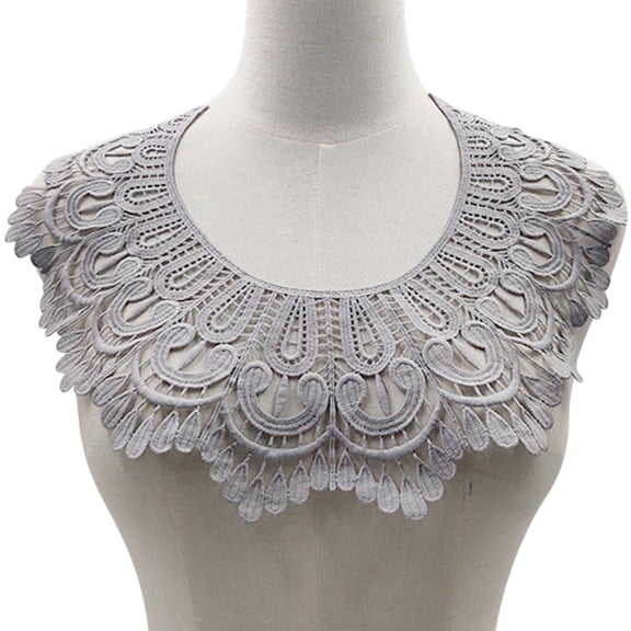 XmhyTop-A 1 Piece Embroidered Fake Collar Detachable Collar for Clothing Decoration, Lace Applique DIY Lace Trimmings to Elevate Shirts, Dresses Crafts,Grey