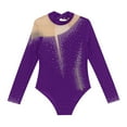 thumbnail image 5 of Aislor Kids Girls Sparkly Gymnastics Leotard Long Sleeve Active Bodysuit Skating Dance Unitard Purple 16, 5 of 7