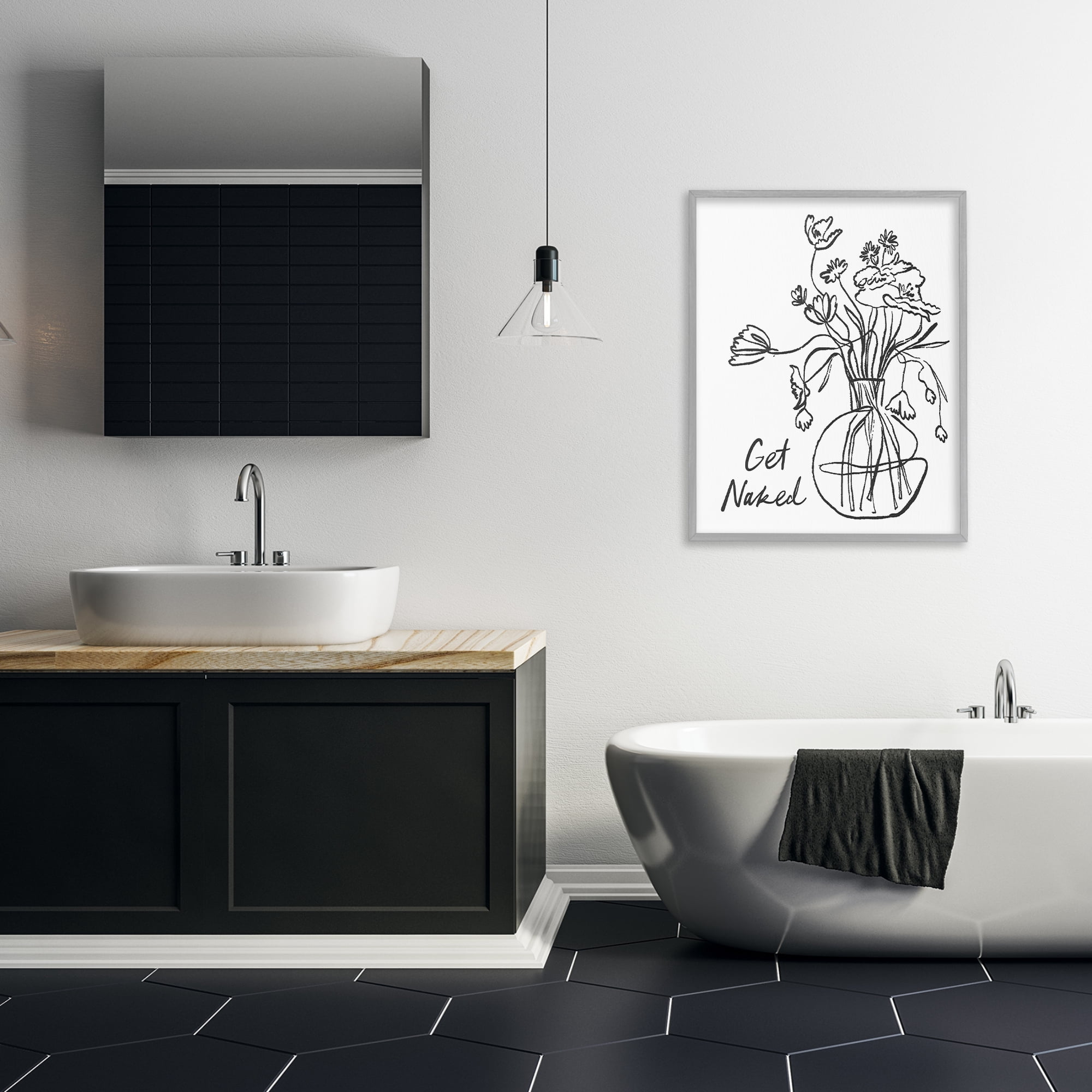 Stupell Industries Get Naked Flower Contour Gray Framed Giclee Art, design by Lettered and Lined
