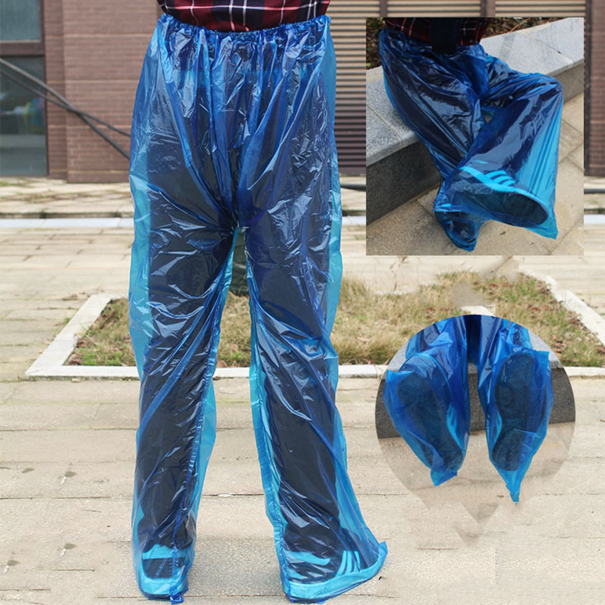 Waterproof Motorcycle Rain Pants Thicked Rain Clothes with Shoe Cover  Protection Costume Waterproof Pants for Outdoor (Blue) 