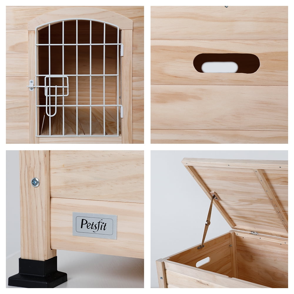Petsfit Indoor Dog House Ventilate Wood Cat Houses with Elevated Floor&Anti-Slip Bottom Natural Wood Small