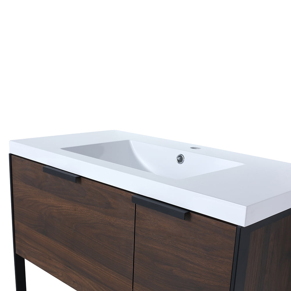 Kepooman 36" Bathroom Floating Vanity Cabinet, Contemporary Walnut Wooden Bathroom Vanity with Doors and Drawer