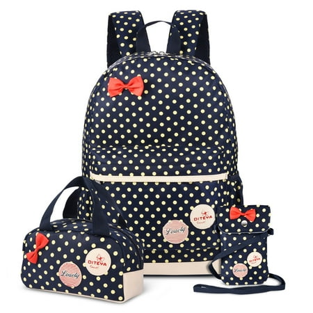 Nylon Player Bag (Vbiger Set 3 Polka Dot Waterproof Nylon Backpack Casual Bookbags School Bags Shoulder Wallet Bag (Dark)