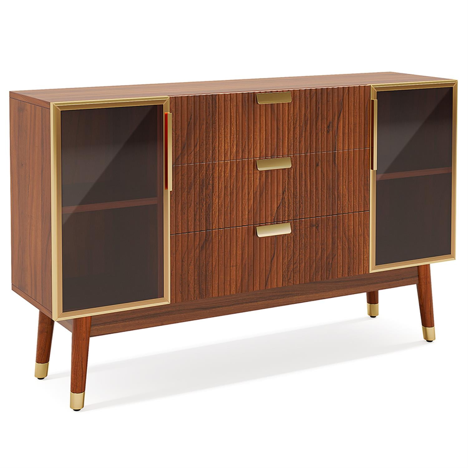Demi Bonn 55" Sideboard Buffet Storage Cabinet with 3 Drawers, Mid-Century Credenza Accent Cabinet for Kitchen Entryway Living Dining Room, Brown