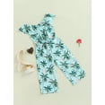 thumbnail image 3 of Liacowi Girls Casual Summer Jumpsuit, Leaves and Flamingo Print Boat Neck Overalls, Green Pink/ Green Rosy/ Light Blue, 3 of 8