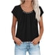 thumbnail image 1 of Tops de Color Sólido para las Mujeres Cuello Redondo de Manga Corta con Detalle de Botón Plisado Casual, Tops de Cuello Redondo para las Mujeres, 1 of 7