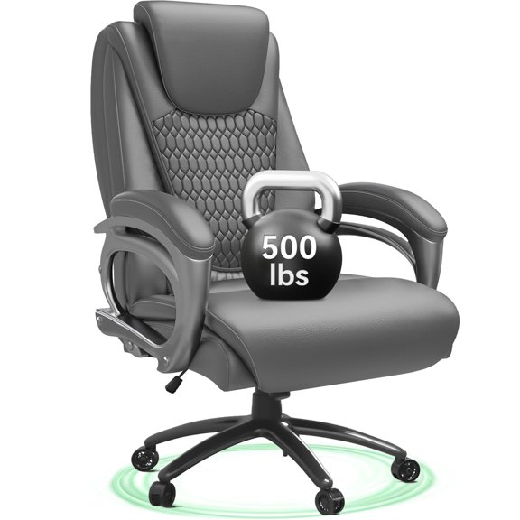 Big and Tall Office Chair 500lbs, Heavy Duty High Back PU Leather Desk Chair, Adjustable Height Rolling Wheels Computer Chair for Home Office Work (Gray)