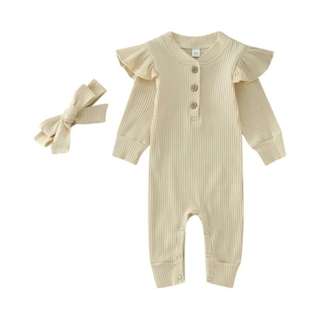 

Girls Winter Long Sleeve Jumpsuit Ribbed Solid Color Outwear with Headbands Fall Clothes Girls Rompers Toddler Girls Summer Outfits Girl Toddler Summer Clothes Toddler Rompers Baby Easter Dress Baby