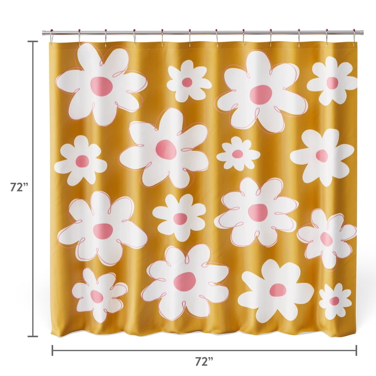 Mainstays Kids Daisy Fabric Shower Curtain with Hooks Set, 72 in x