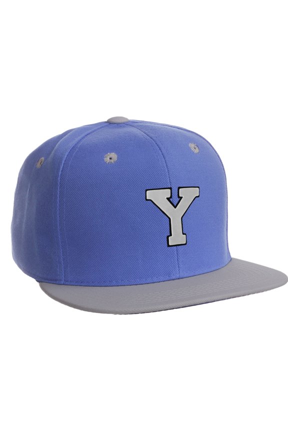 Classic Snapback Hat Custom A to Z Initial Letters, Blue Gray Cap Black White Letter Initial Y