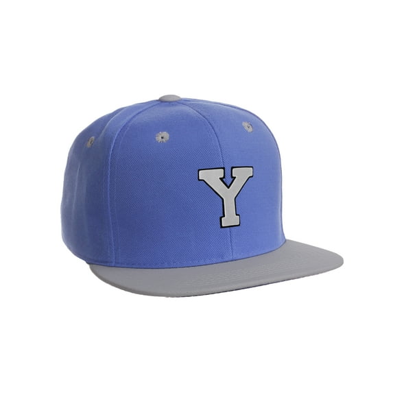 Classic Snapback Hat Custom A to Z Initial Letters, Blue Gray Cap Black White Letter Initial Y