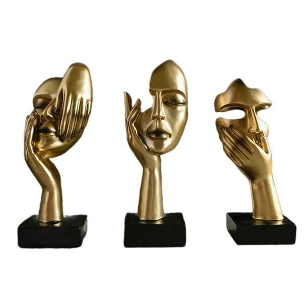 3 estatuas de pensadores, esculturas de arte abstracto, adornos decorativos de mesa, modernos dorado