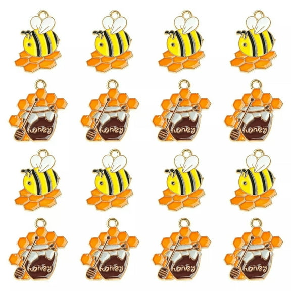 U8MO 40x Enamel Bees Honey Jar Charm Pendants for DIY Jewelry Keychain Crafts Making