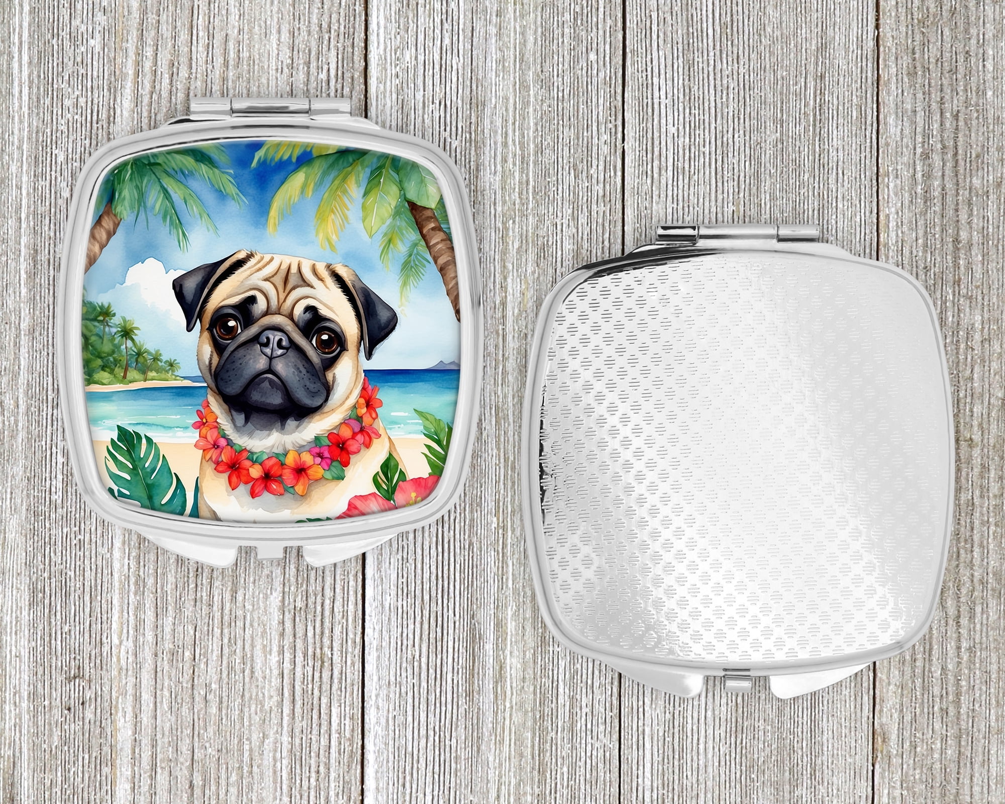 Pug Luau Compact Mirror 2.75 in x 3 in