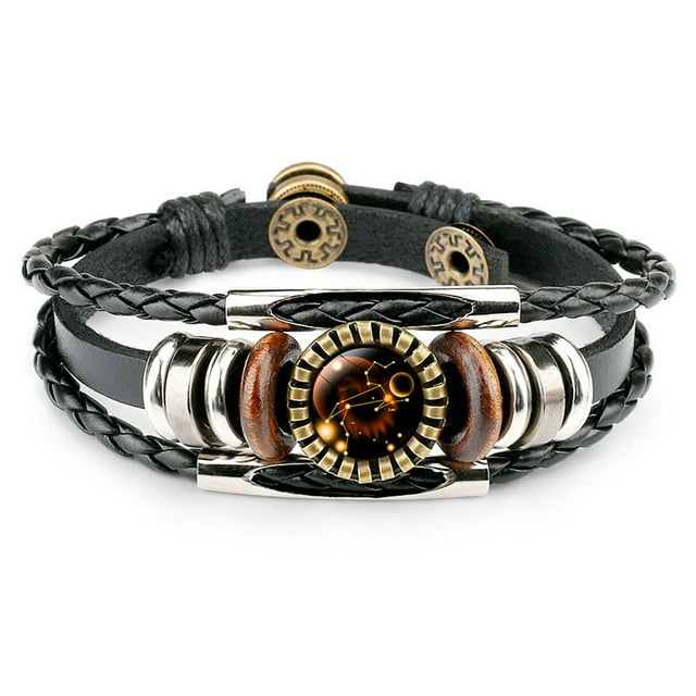 Fankiway 12 Constellation Bracelet Charm Leather Rope Bracelet Ladies Men Hand Woven Rope Bracelet Punk Chain Cuffs