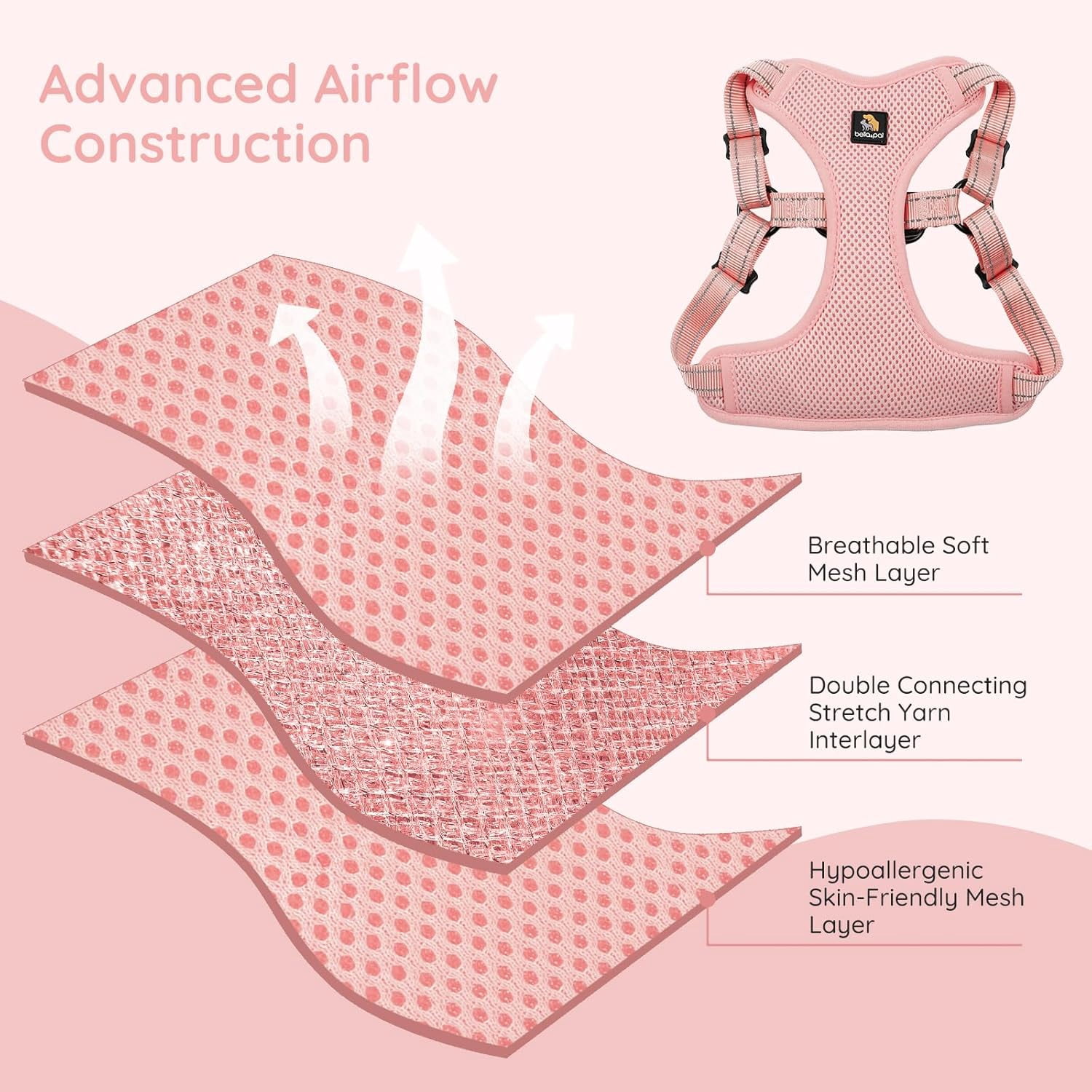BELLA & PAL Dog Harness for Medium Dogs, Adjustable Reflective No Pull Step-in Dog Vest, Breathable Soft Mesh Harness and Leash Set for Small Medium Dogs, Coral Pink, XS