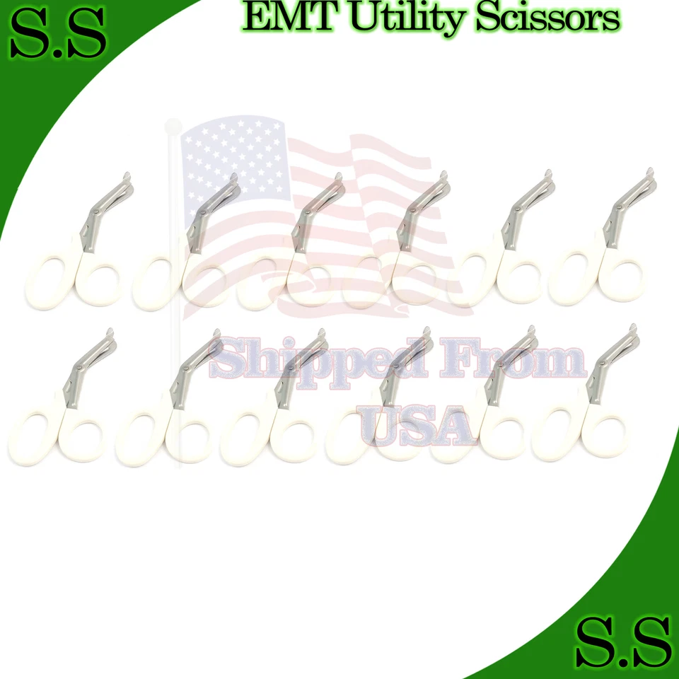 12 Pieces Emt Utility Scissors 7.5" (White Handle)