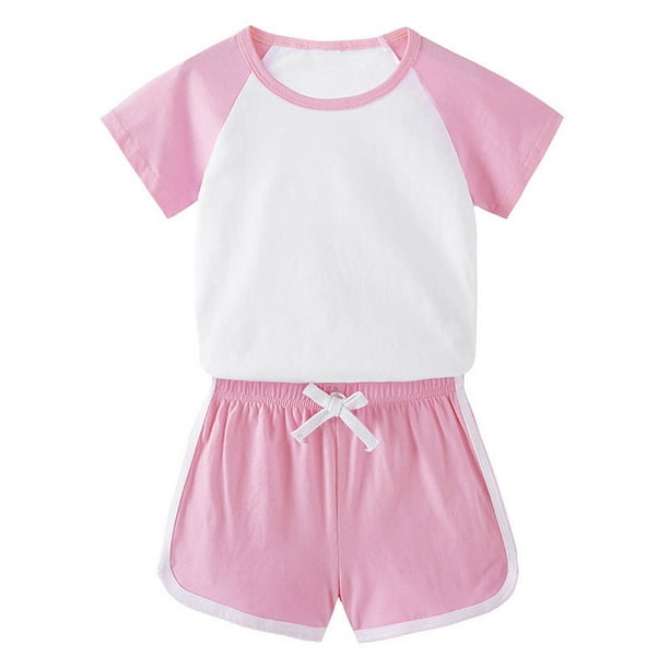 Odeerbi 1-11 Años Conjuntos de Pijama de Verano Para Niños Y Niñas Camisa de Raglán de Algodón de Manga Corta Pantalón Corto Conjunto de Dos Piezas Suave