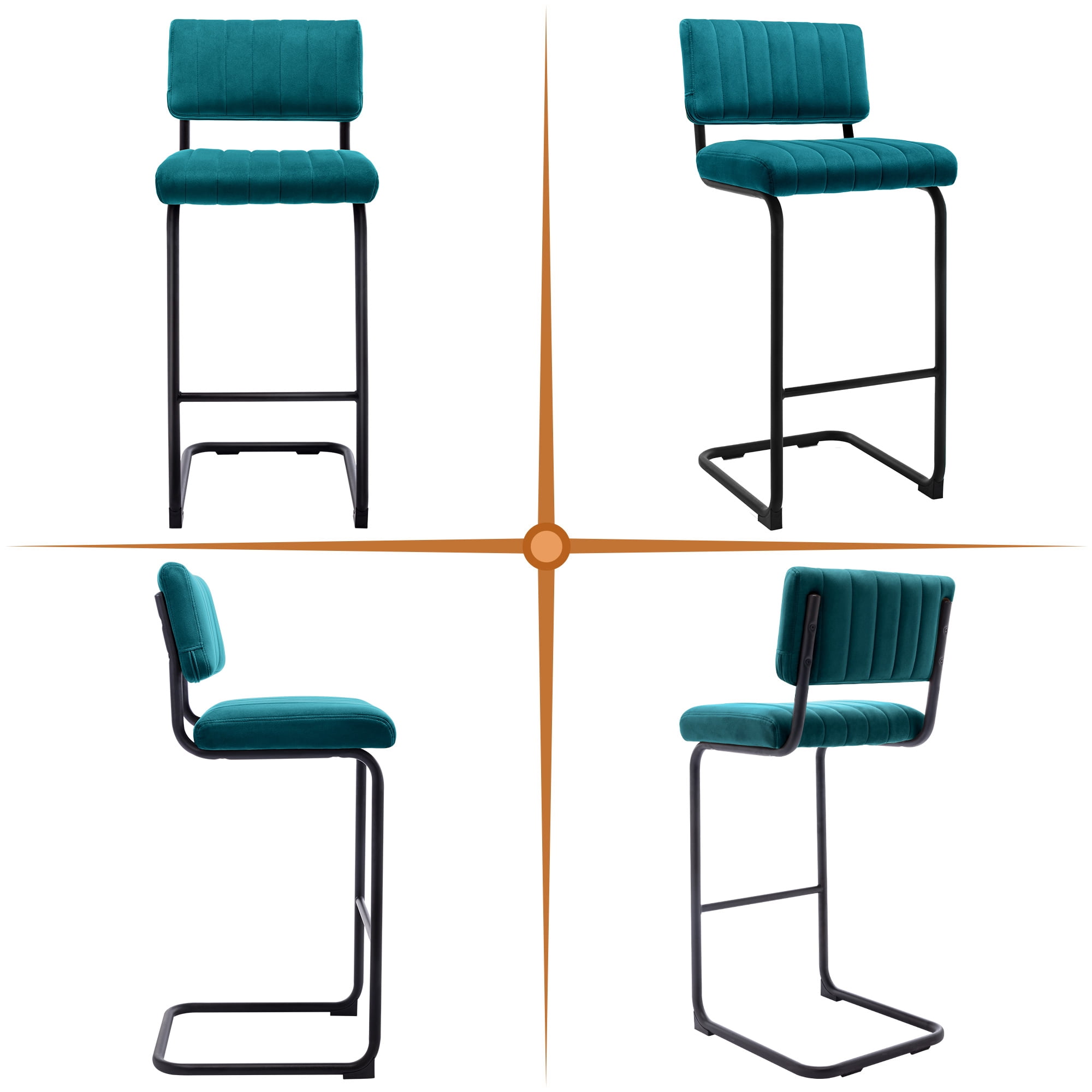 ONEVOG 30''H Bar Height Stools Set of 2, Morden Barstools with Velvet and Black Metal Legs, Upholstered Bar Stool for Kitchen Island, Teal