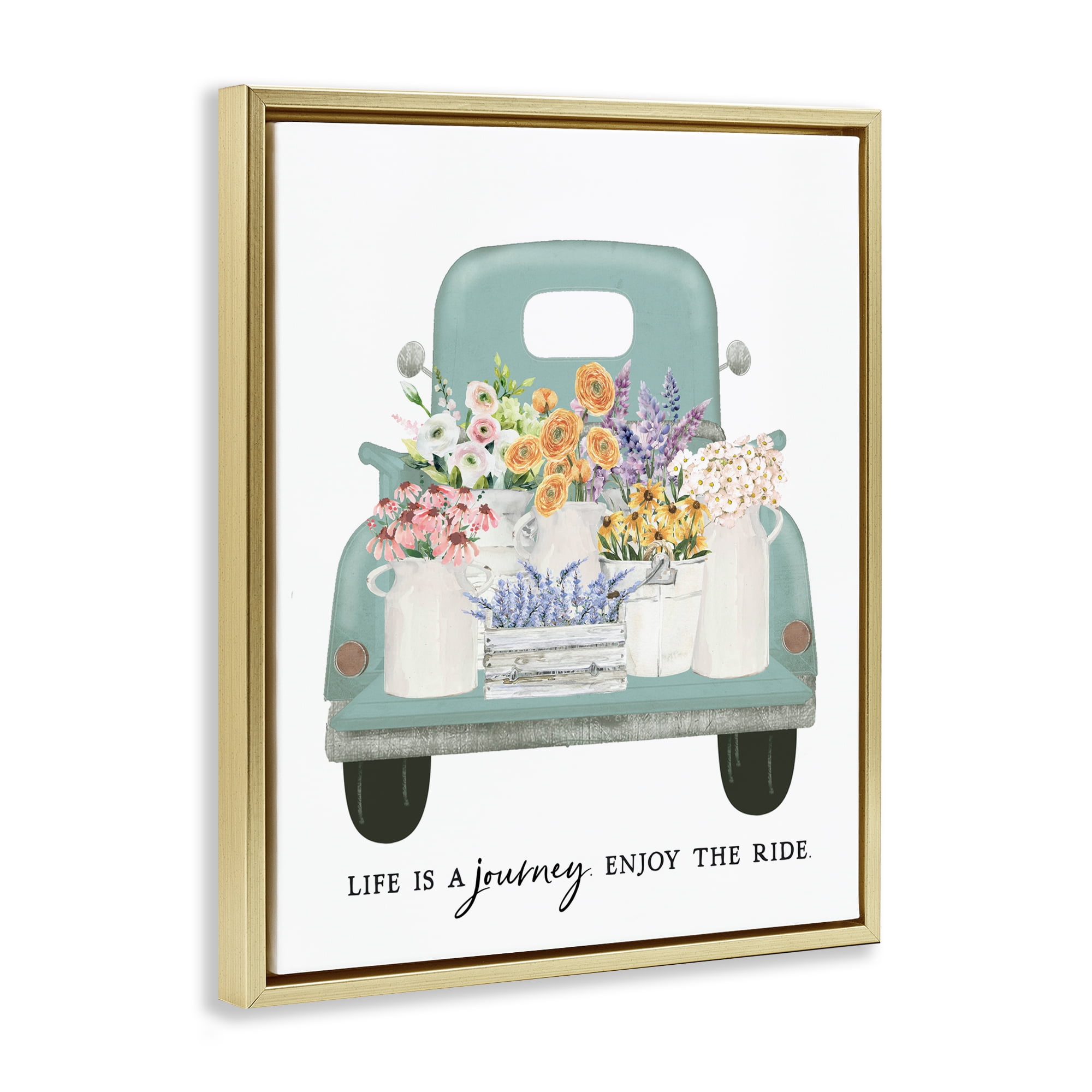 Enjoy The Ride Truck Gold Framed Floater Canvas Wall Art, design by Lettered and Lined